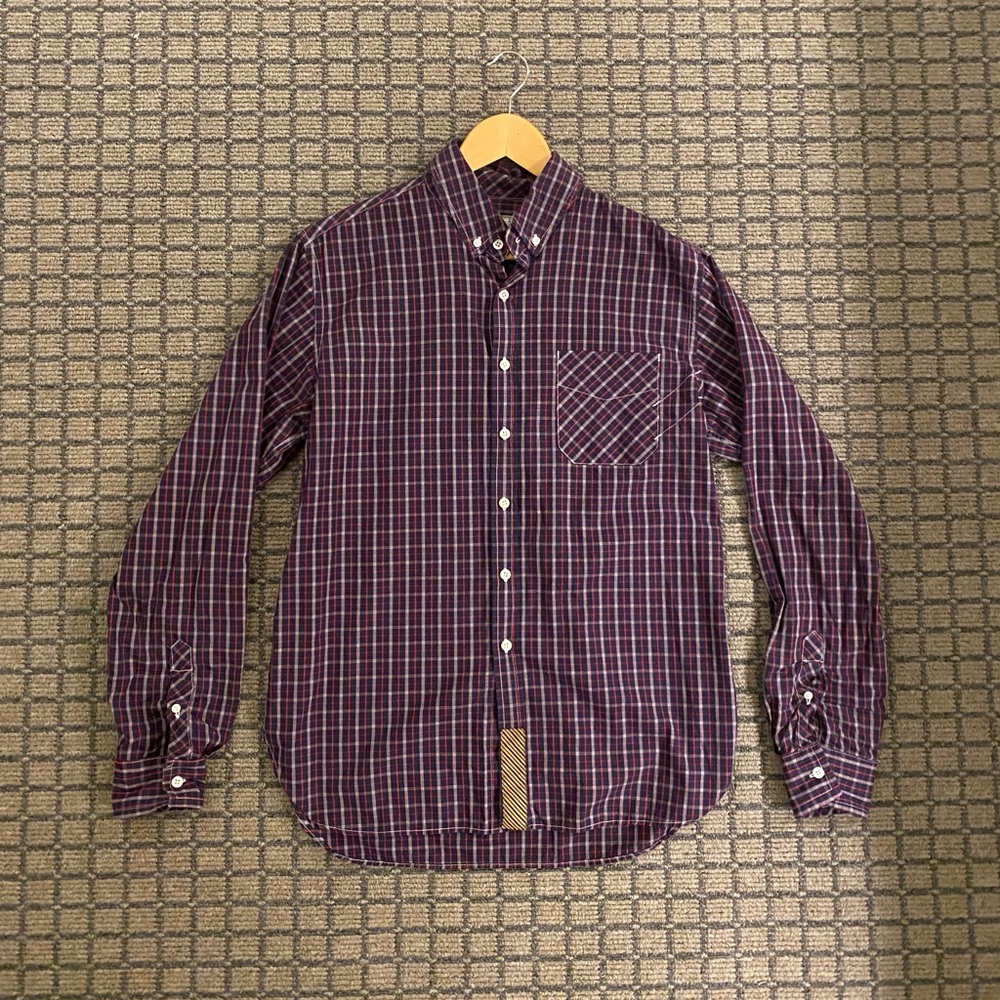 Billy Reid Dark Purple Checkered Button Down Shirt